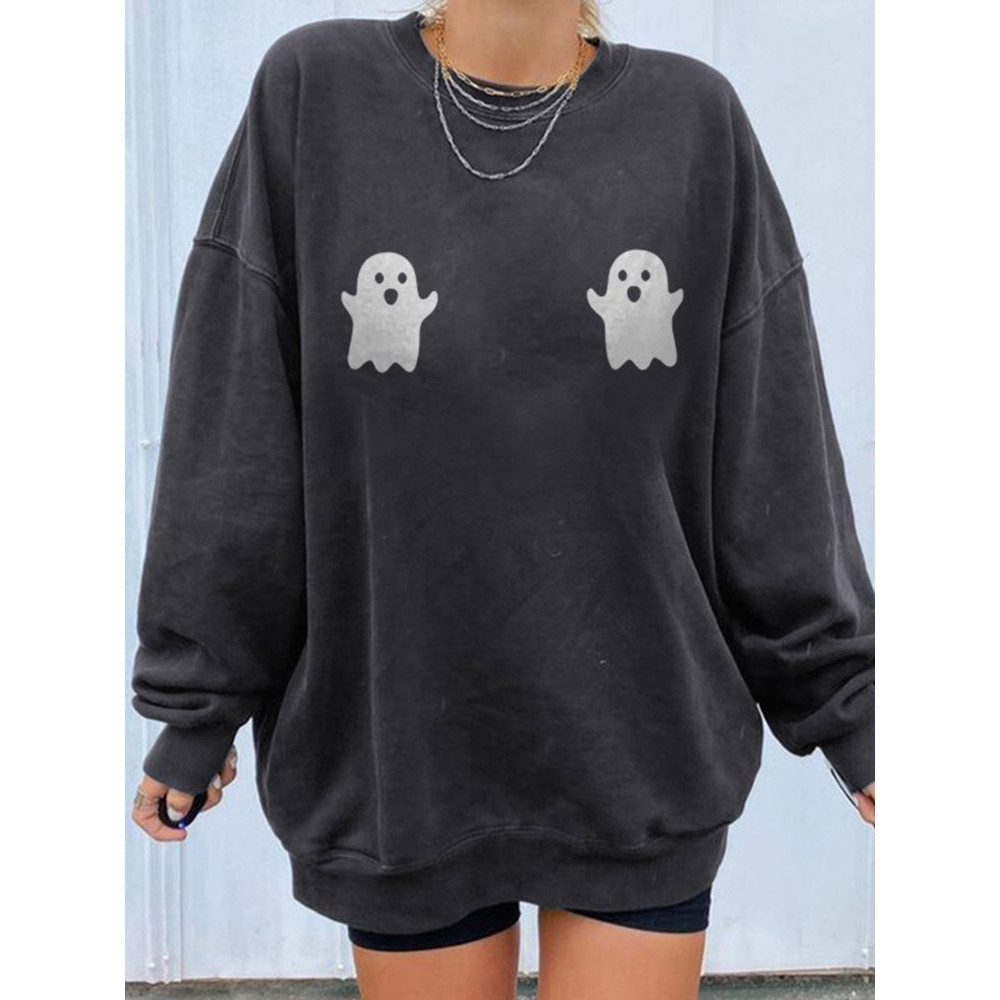 Halloween Fun Print Crew Neck Casual Sweatshirt