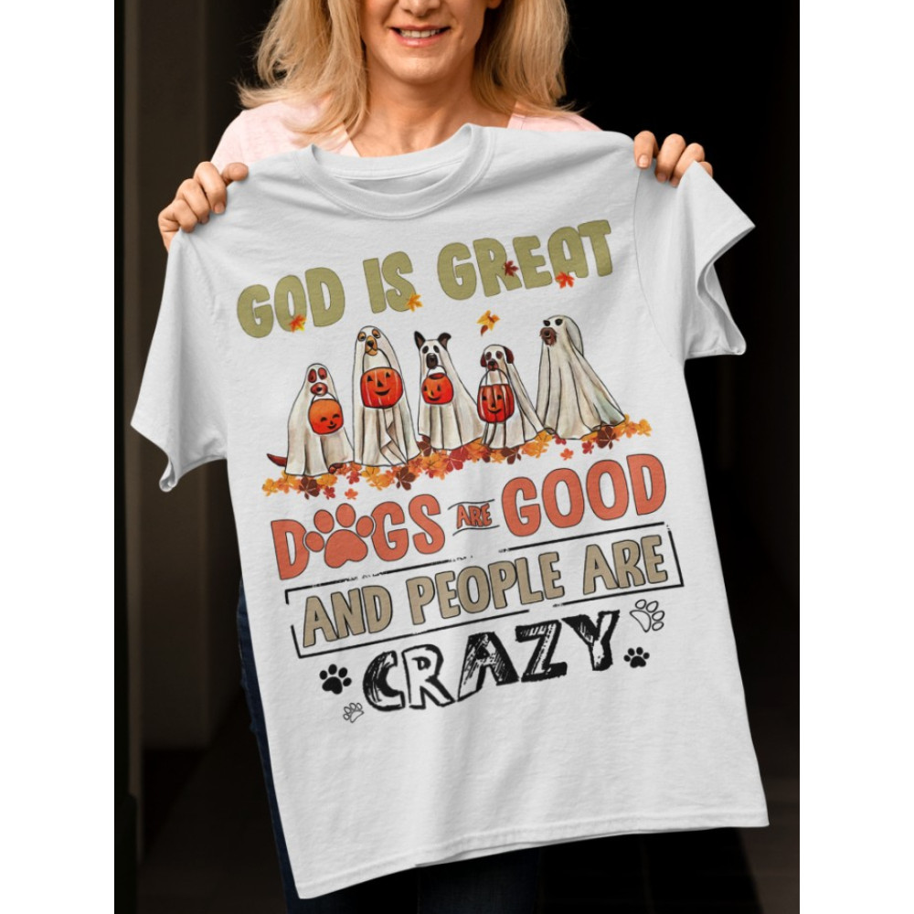 Halloween Ghost Dog Print Short Sleeve T Shirt