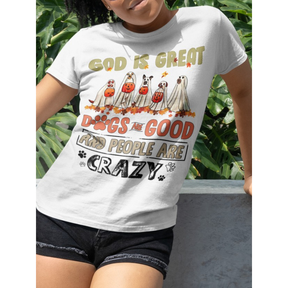 Halloween Ghost Dog Print Short Sleeve T Shirt