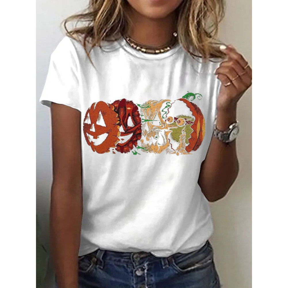Halloween Ghost Print Casual Crew Neck T Shirt
