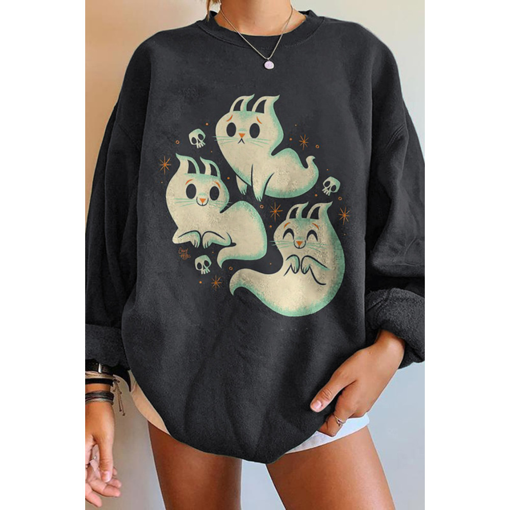 Halloween Ghost Print Crew Neck Sweatshirt