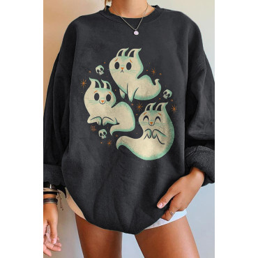 Halloween Ghost Print Crew Neck Sweatshirt