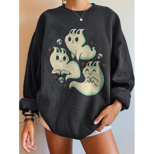 Halloween Ghost Print Crew Neck Sweatshirt