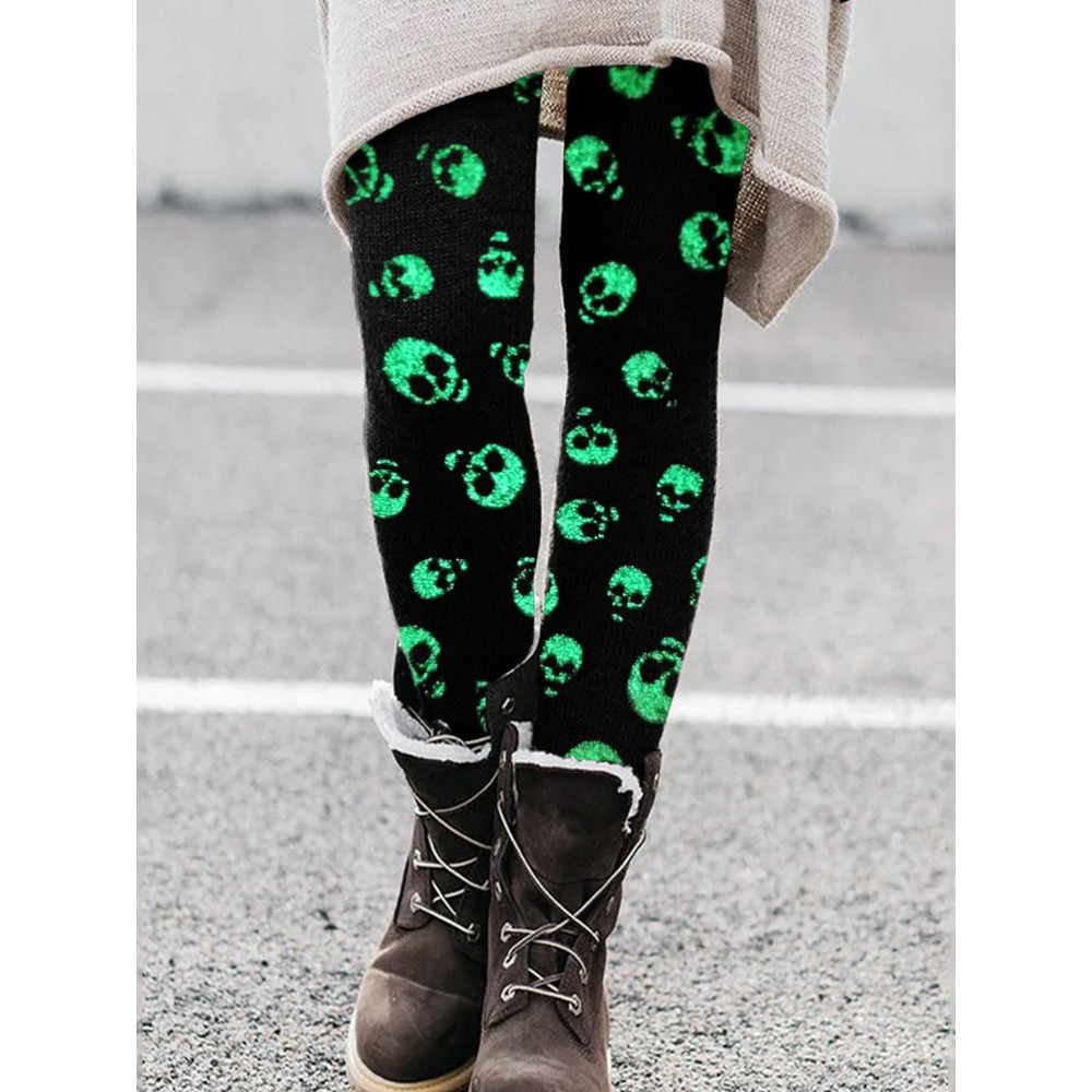 Halloween Glitter Skulls Print Leggings
