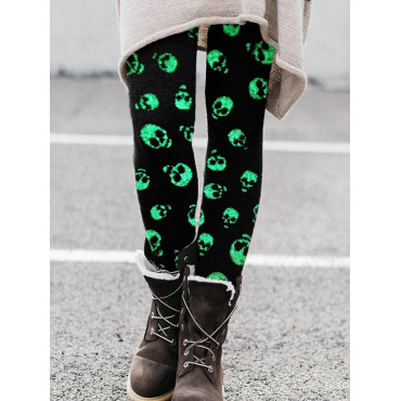 Halloween Glitter Skulls Print Leggings