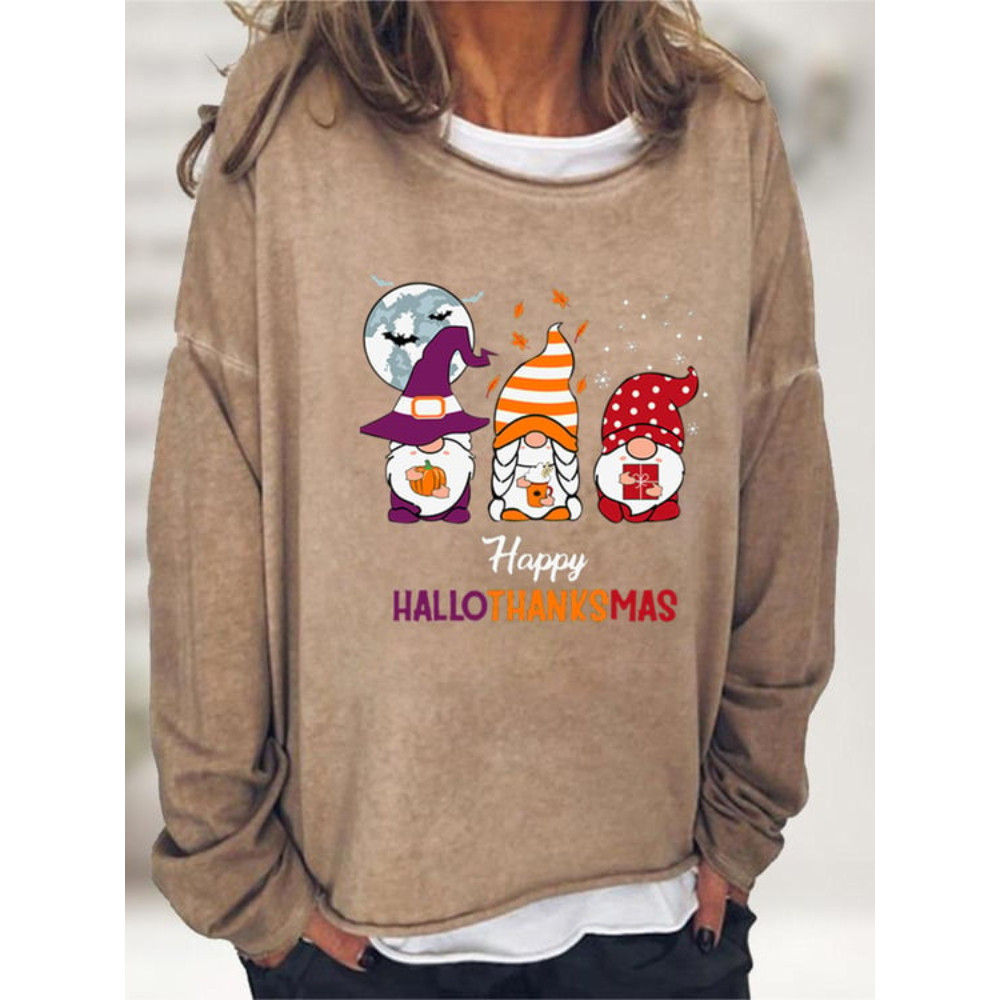 Halloween Gnome Print Oversized Sweatshirt
