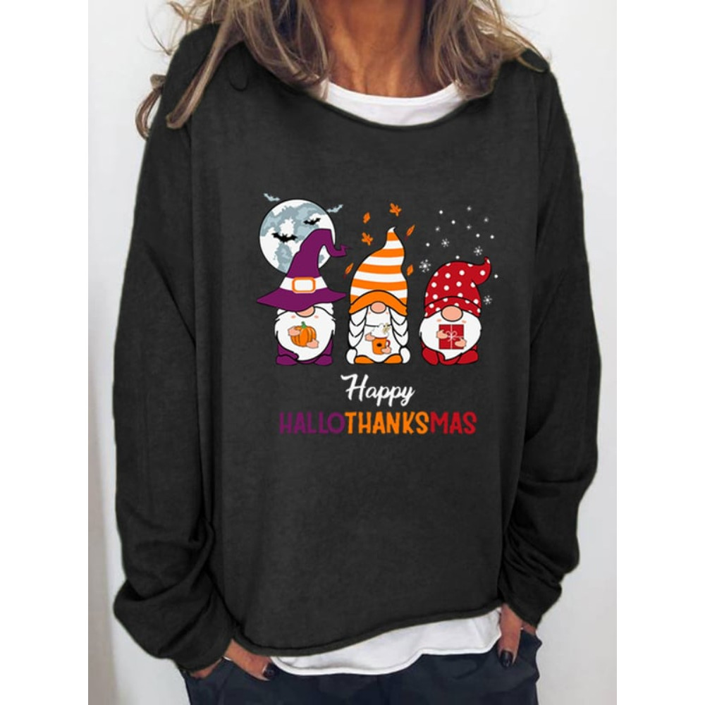 Halloween Gnome Print Oversized Sweatshirt