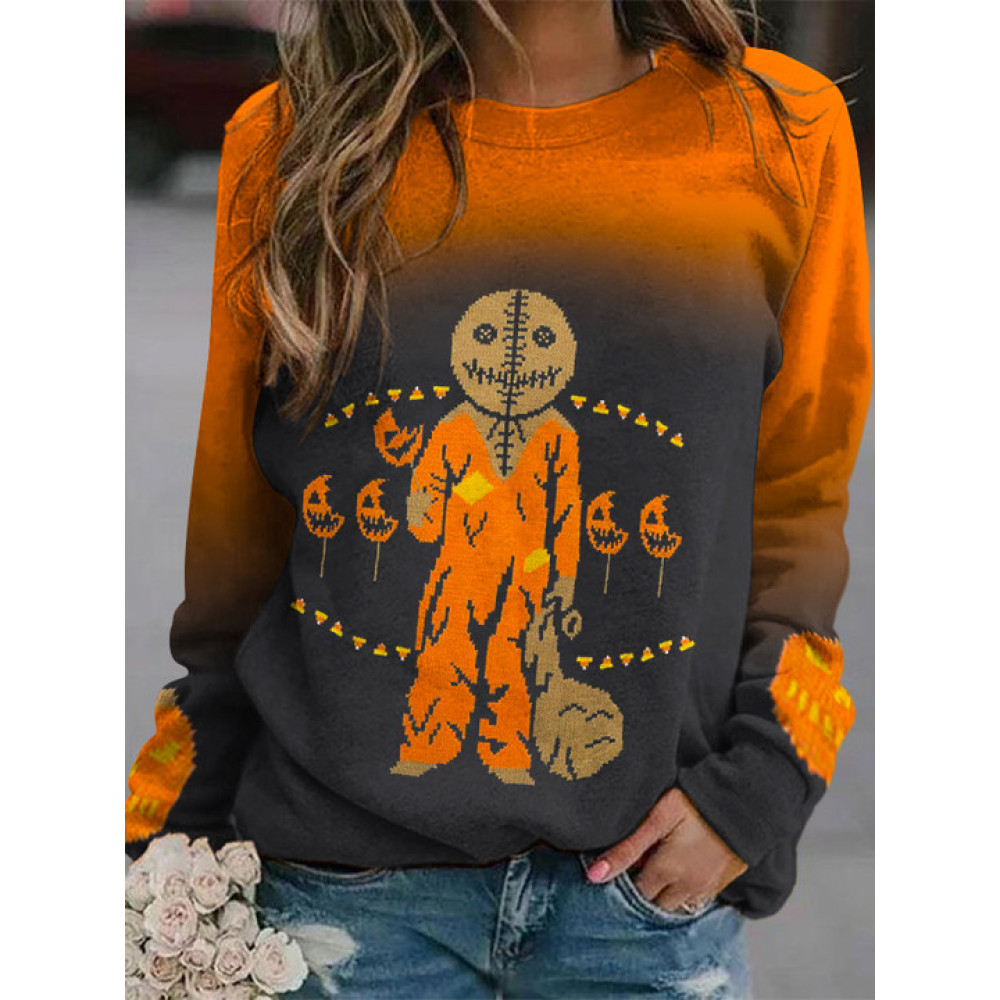 Halloween Gradient Cartoon Pumpkin Monster Sweatshirt