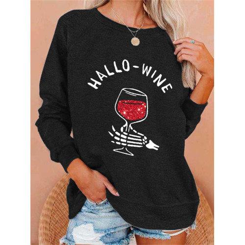 Halloween Hallo Wine Glitter Graphic Sweatshirt
