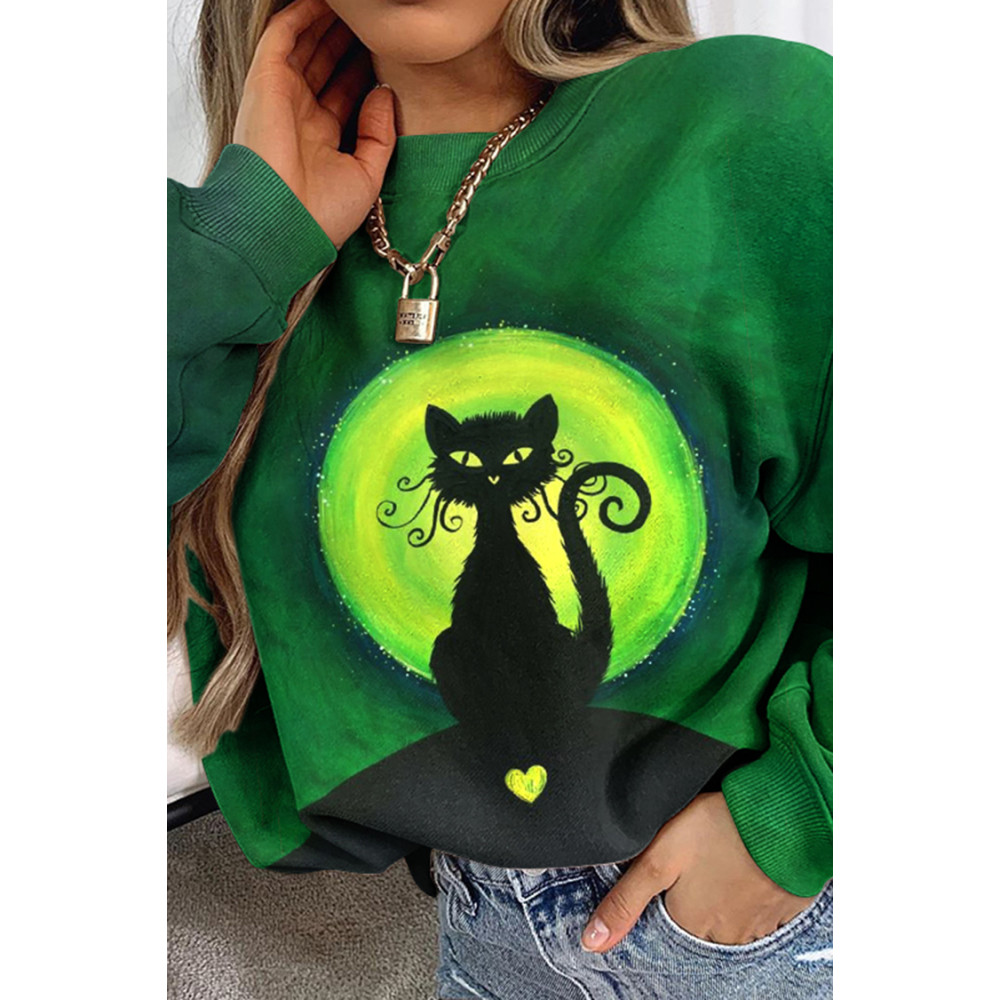 Halloween Heart Cat Print Sweatshirt