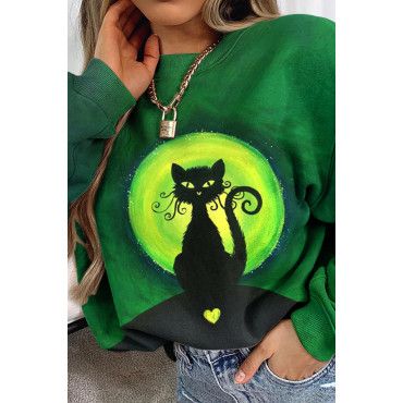 Halloween Heart Cat Print Sweatshirt