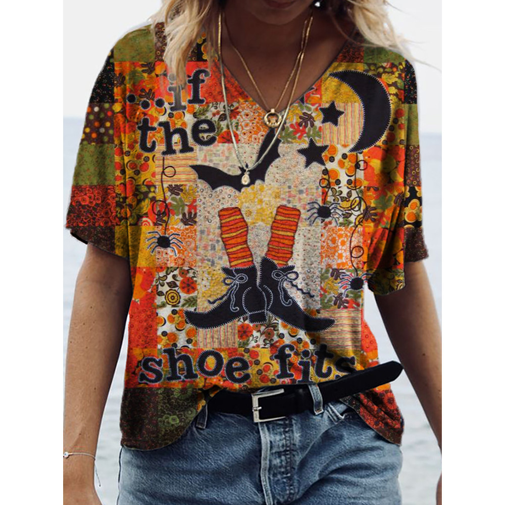 Halloween If The Shoe Fits Patchwork Print T Shirt