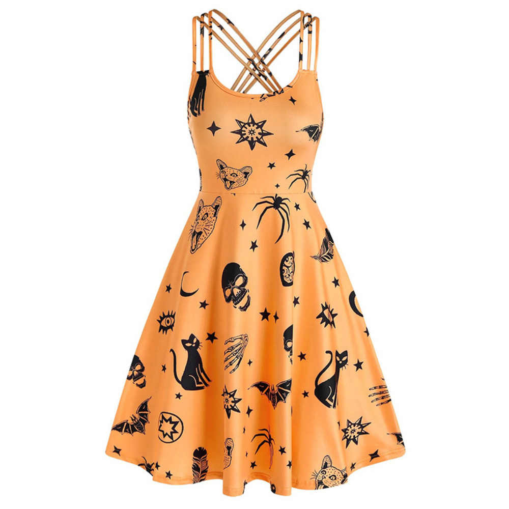 Halloween Inspired Print Sleeveless Mini Dress