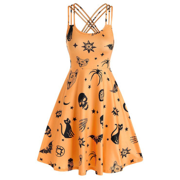 Halloween Inspired Print Sleeveless Mini Dress