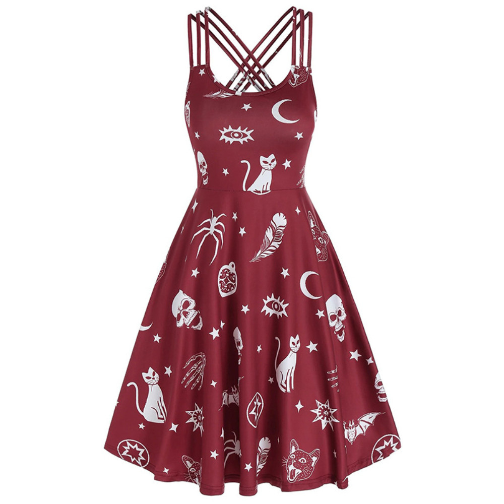 Halloween Inspired Print Sleeveless Mini Dress