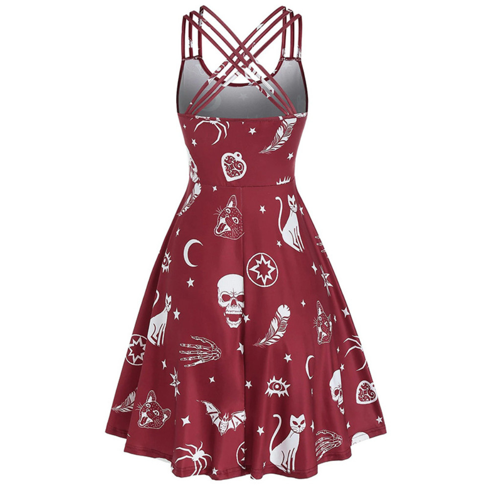 Halloween Inspired Print Sleeveless Mini Dress