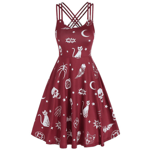 Halloween Inspired Print Sleeveless Mini Dress