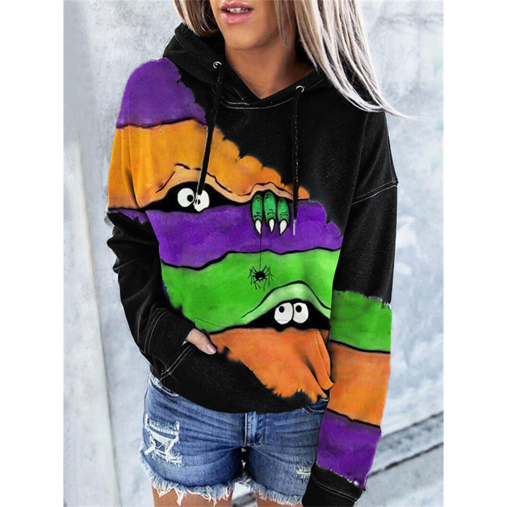 Halloween Lovely Monster Colorblock Tie Dye Hoodie