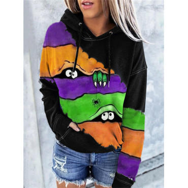 Halloween Lovely Monster Colorblock Tie Dye Hoodie