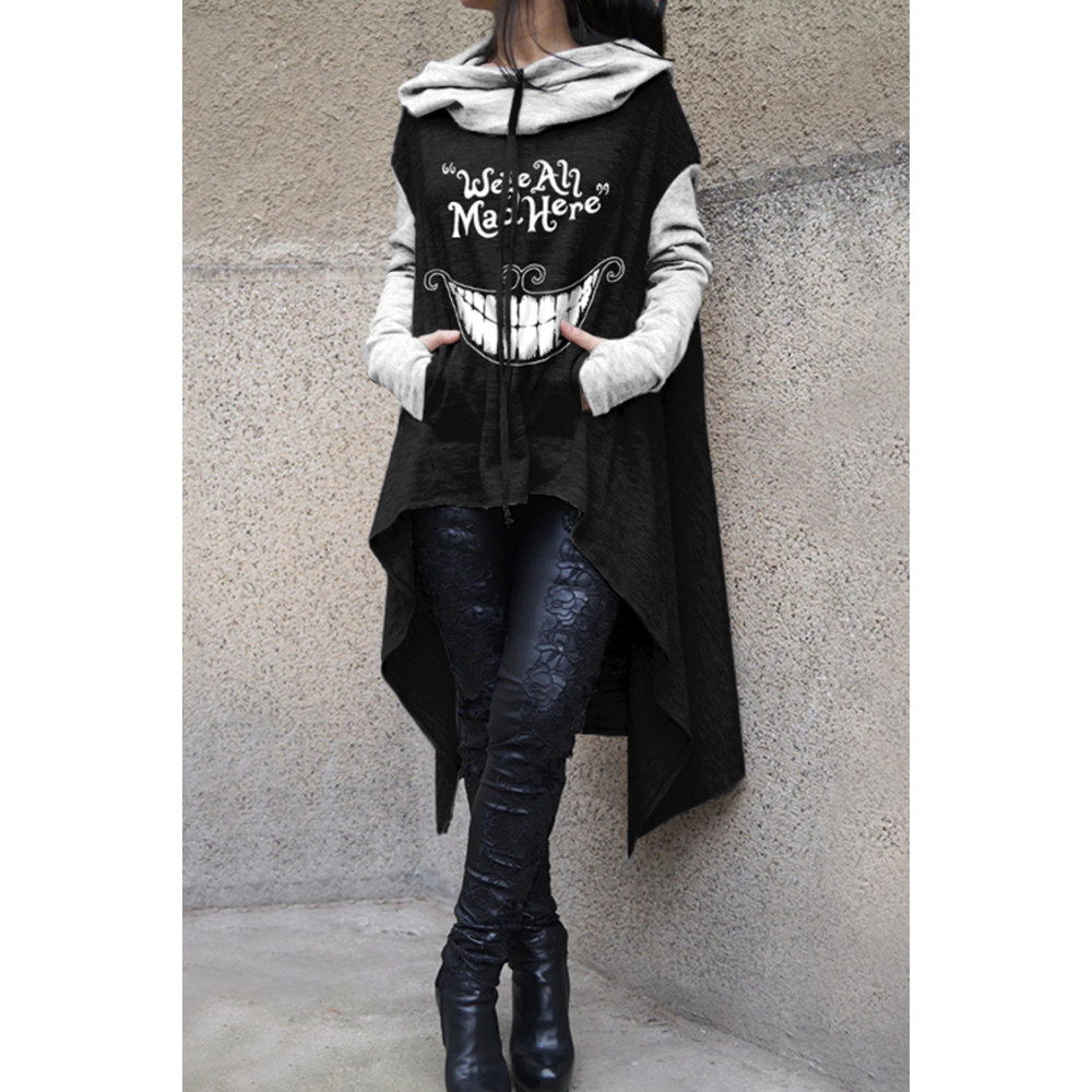 Halloween Monster Mad Here Print Irregular Hoodie