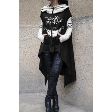 Halloween Monster Mad Here Print Irregular Hoodie