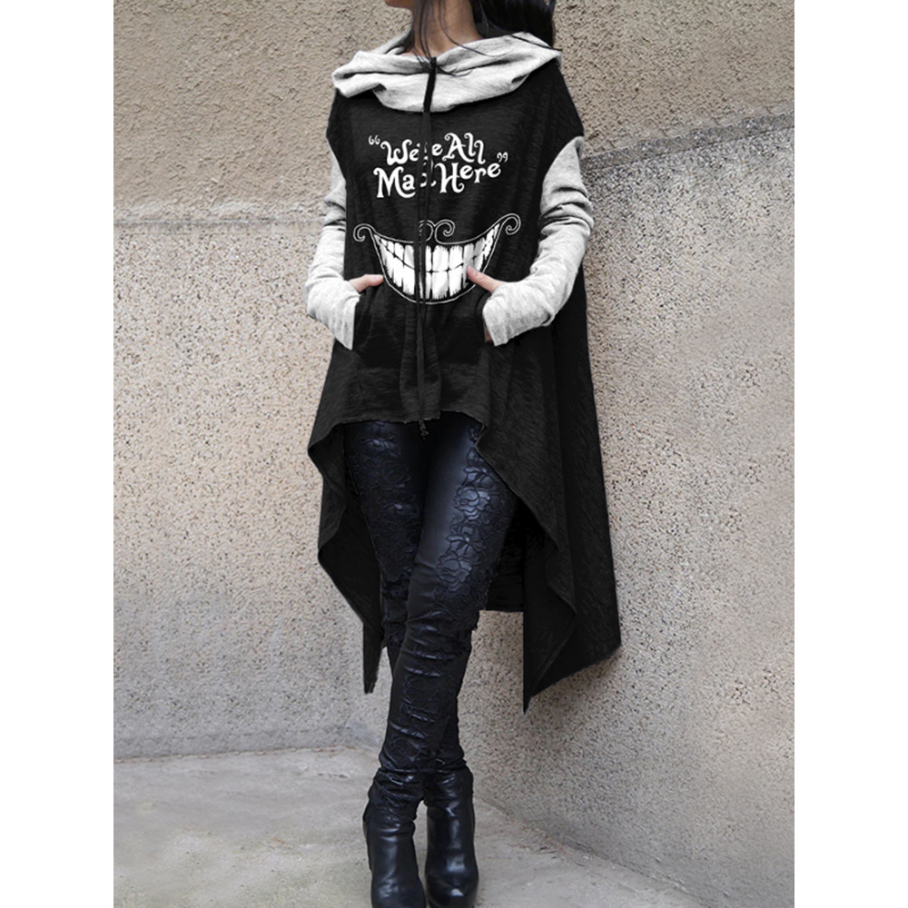 Halloween Monster Mad Here Print Irregular Hoodie