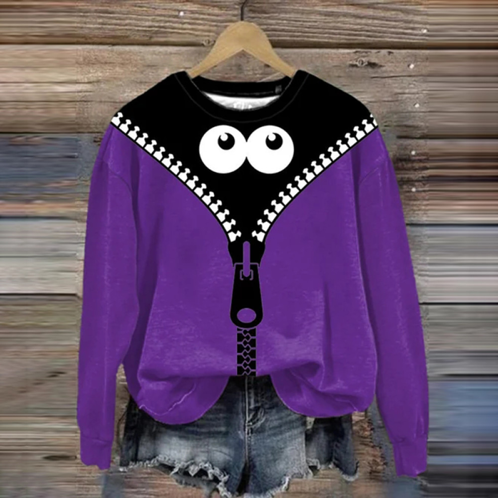 Halloween Peek Monster Print Round Neck Sweatshirt