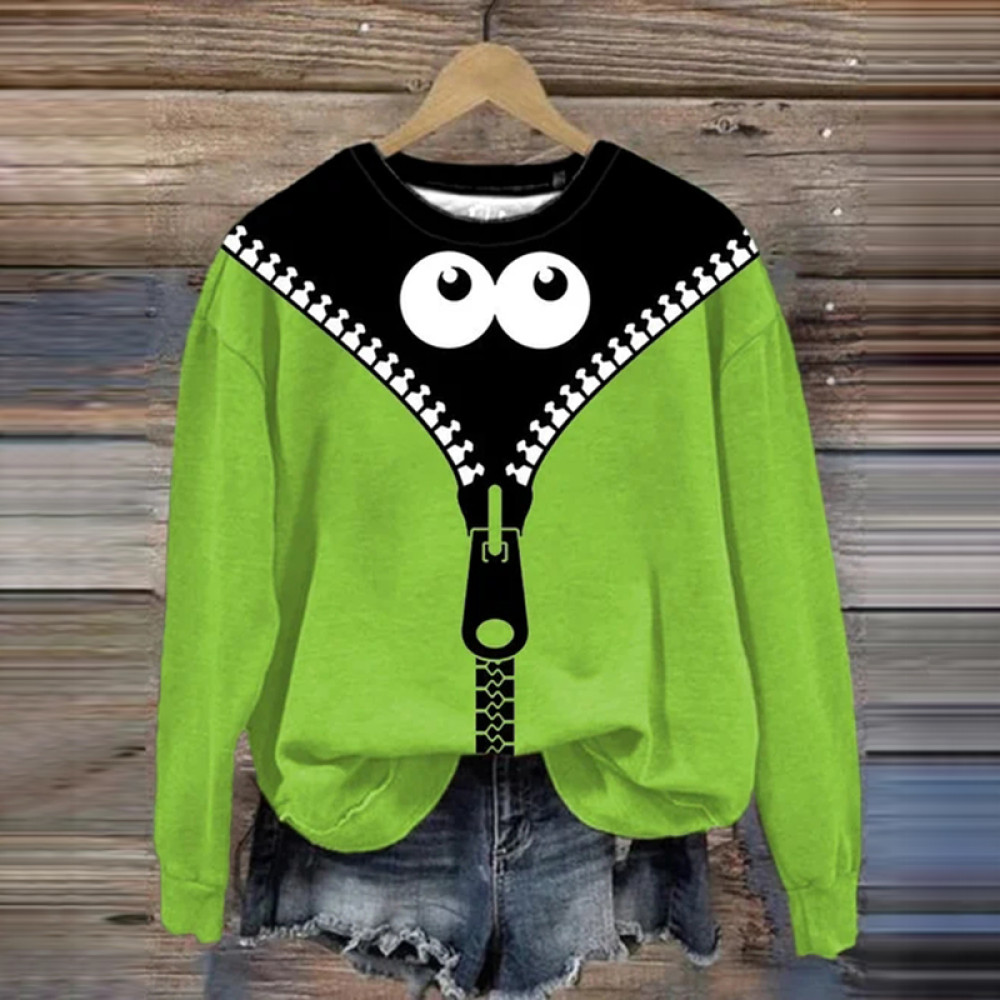 Halloween Peek Monster Print Round Neck Sweatshirt