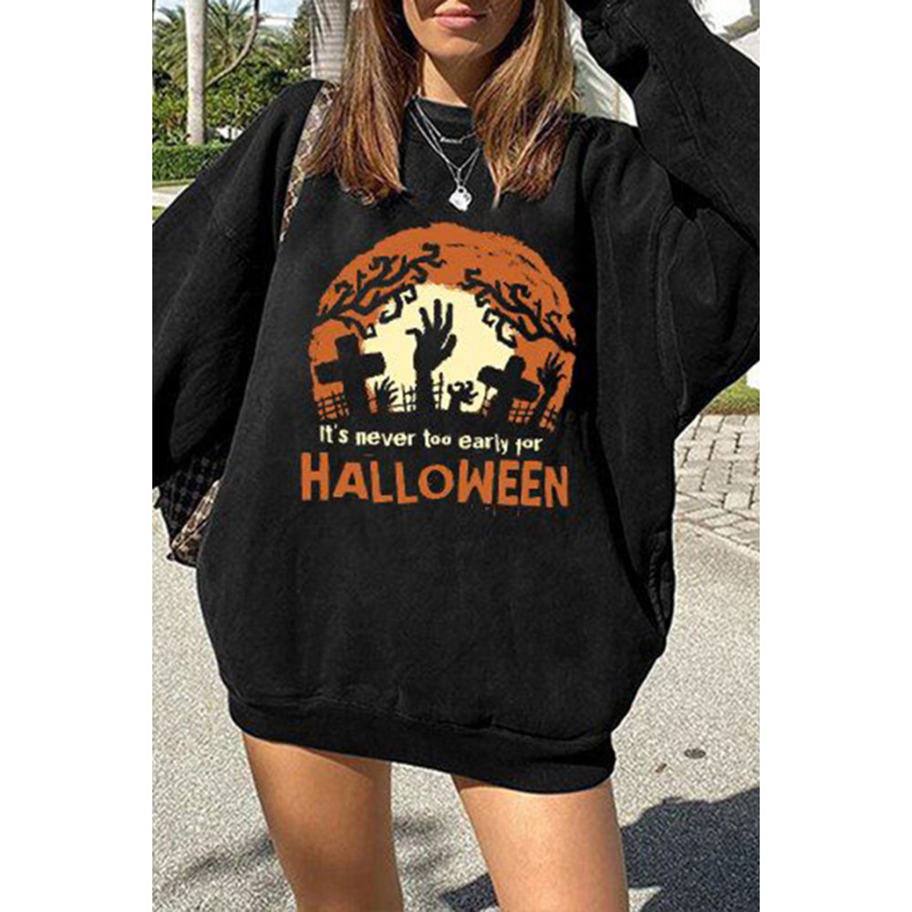Halloween Print Casual Crewneck Sweatshirt