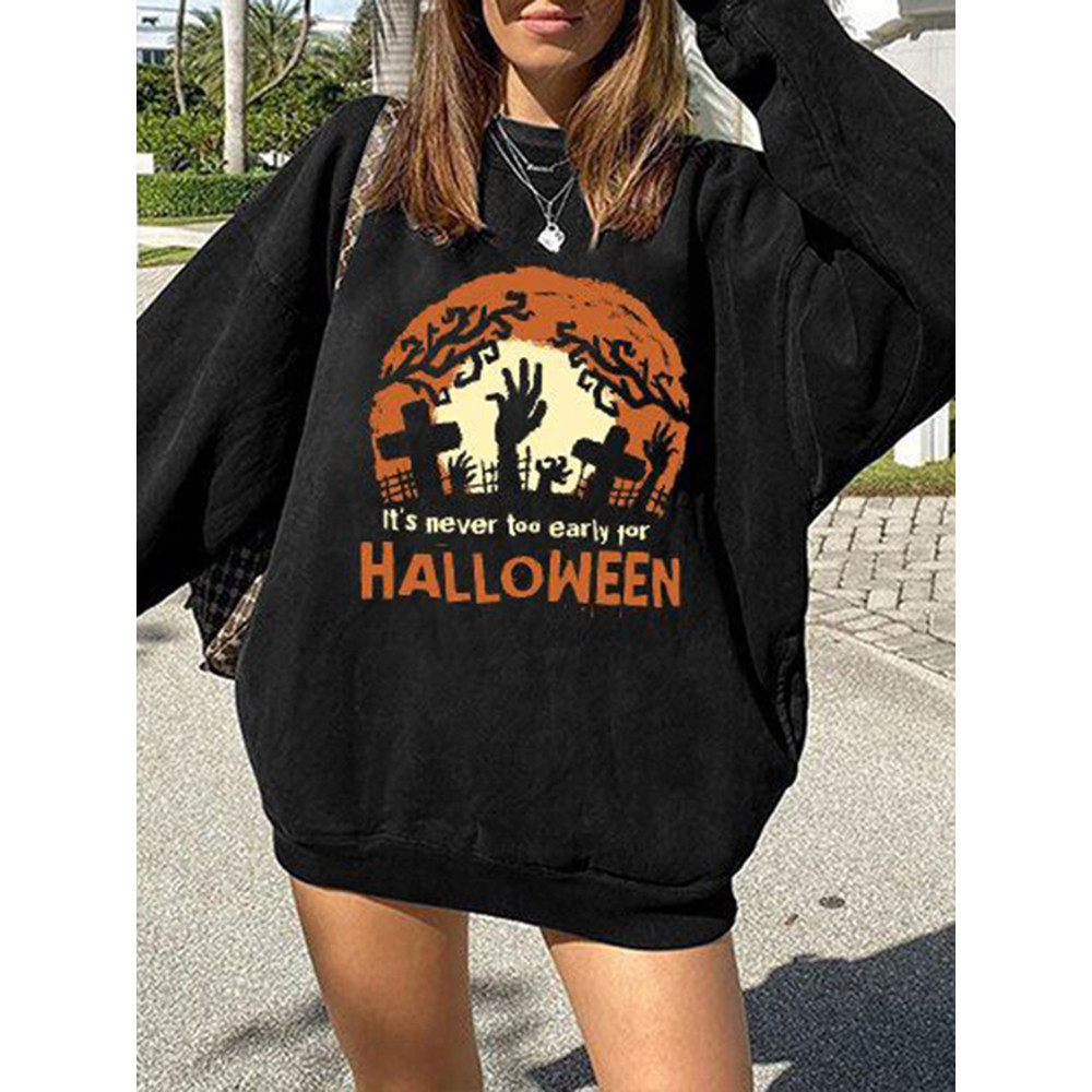 Halloween Print Casual Crewneck Sweatshirt
