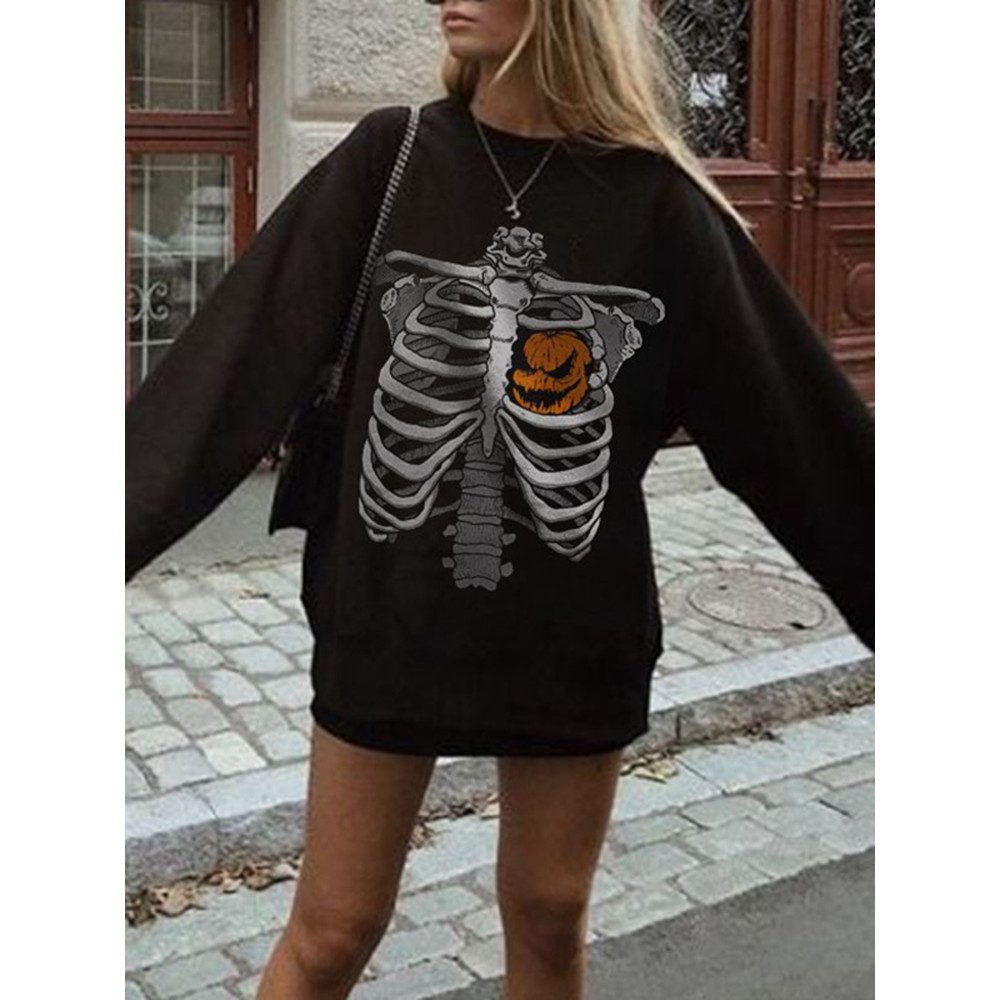 Halloween Print Casual Long Sleeve Sweatshirt