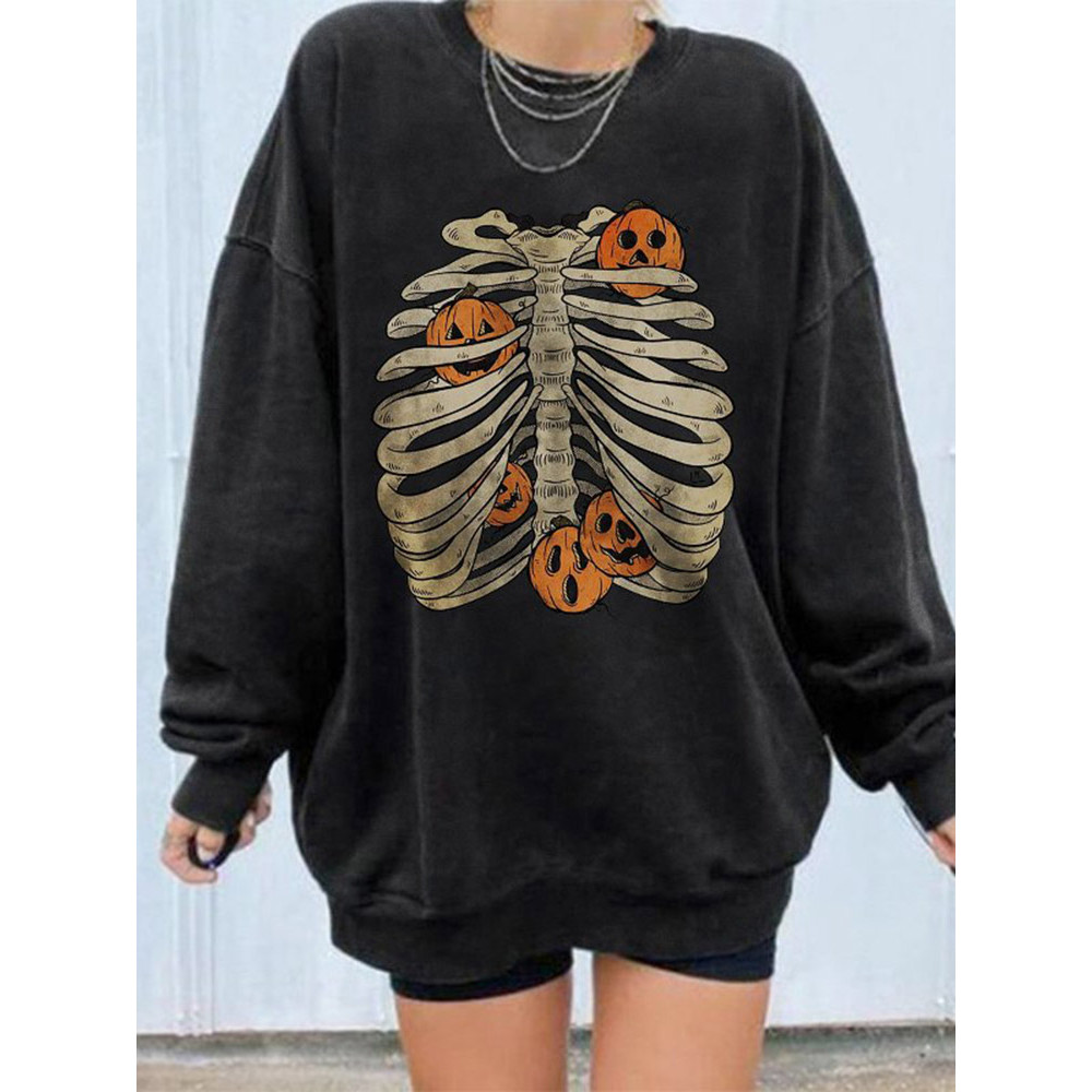 Halloween Print Casual Long Sleeve Sweatshirt