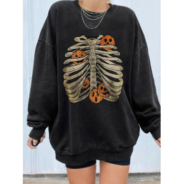 Halloween Print Casual Long Sleeve Sweatshirt