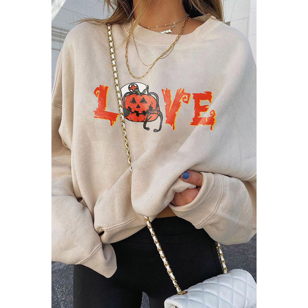 Halloween Print Crew Neck Casual Sweatshirt