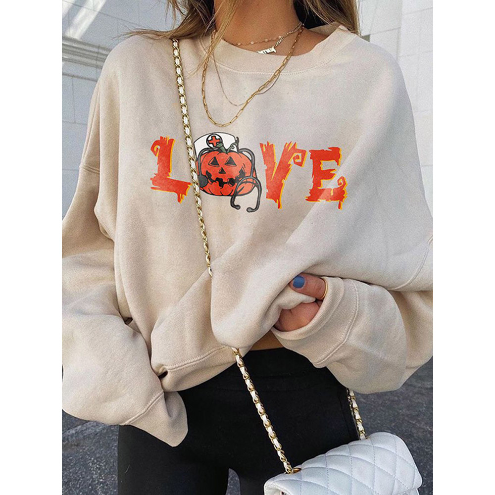 Halloween Print Crew Neck Casual Sweatshirt