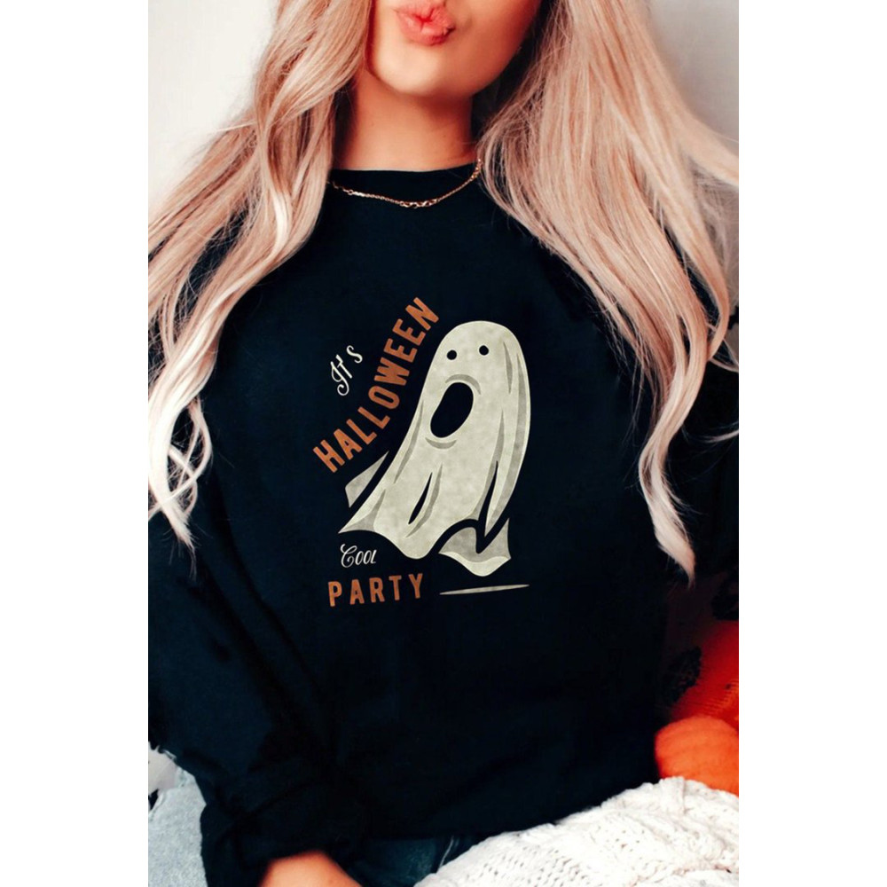 Halloween Print Crew Neck Long Sleeve Casual Sweatshirt