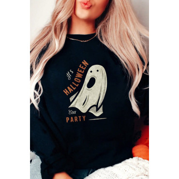 Halloween Print Crew Neck Long Sleeve Casual Sweatshirt
