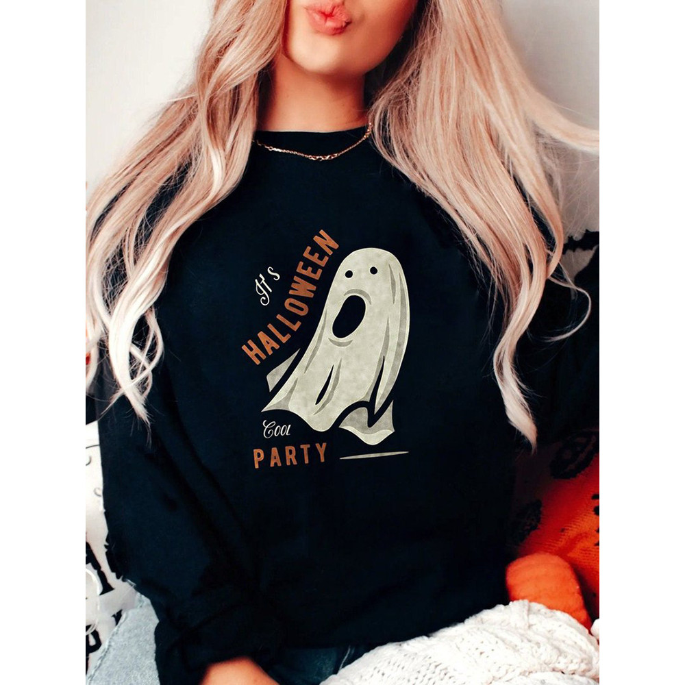 Halloween Print Crew Neck Long Sleeve Casual Sweatshirt