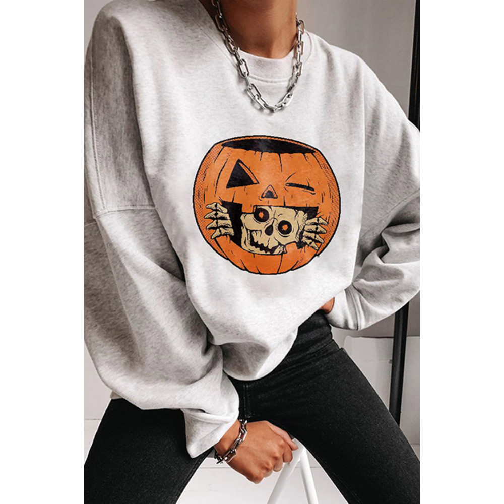 Halloween Print Crew Neck Long Sleeve Sweatshirt
