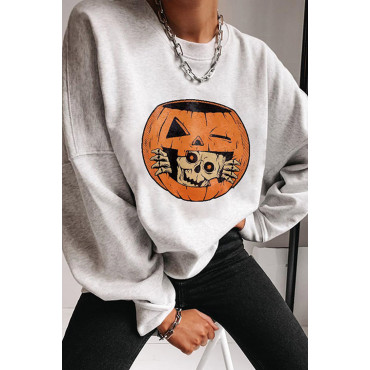 Halloween Print Crew Neck Long Sleeve Sweatshirt