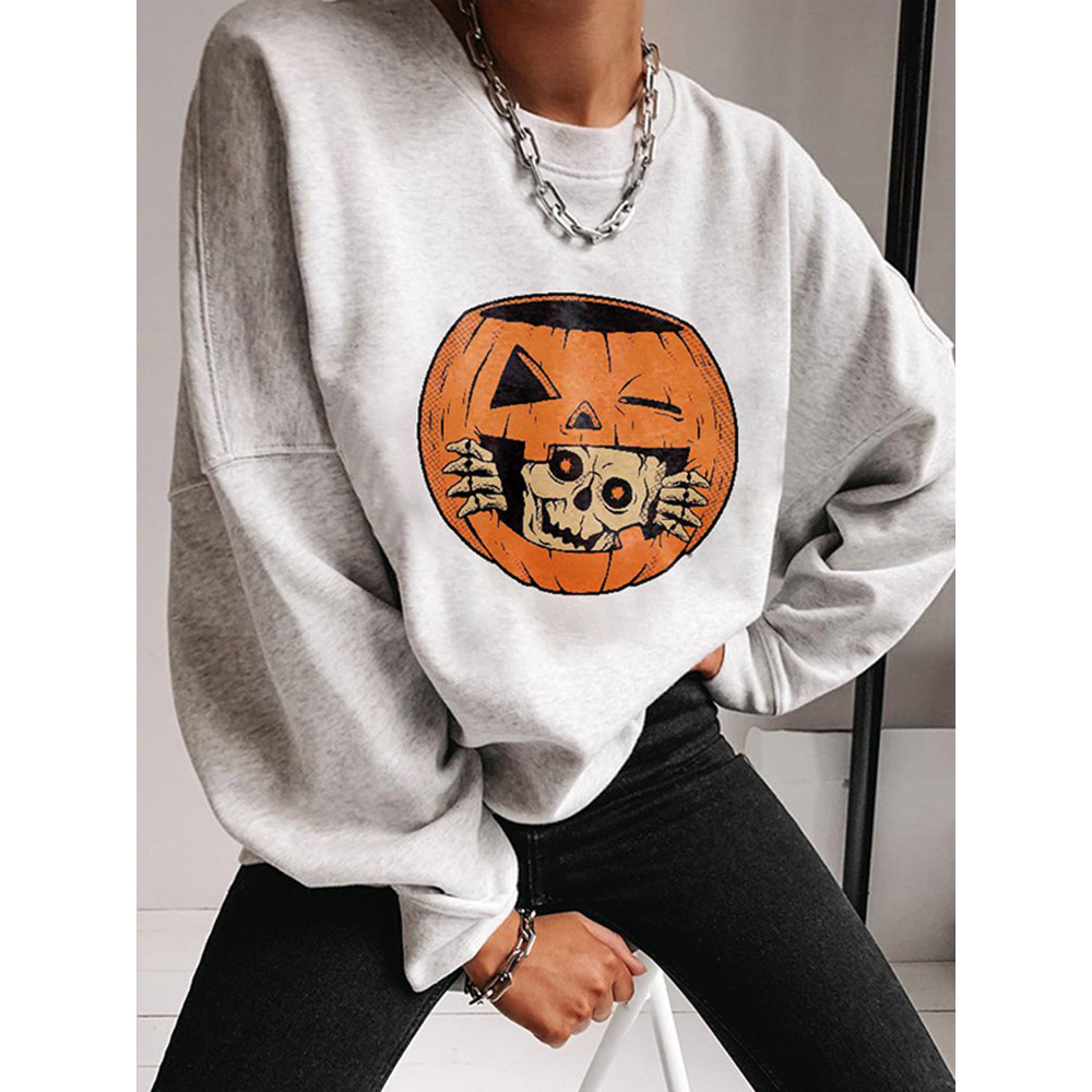 Halloween Print Crew Neck Long Sleeve Sweatshirt