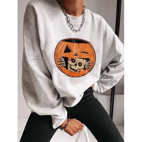 Halloween Print Crew Neck Long Sleeve Sweatshirt