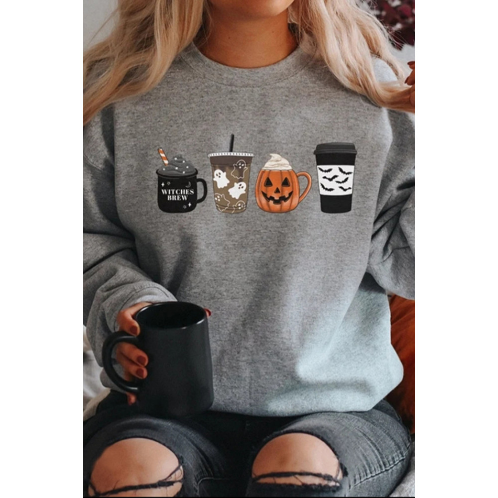Halloween Print Crew Neck Long Sleeve Sweatshirt