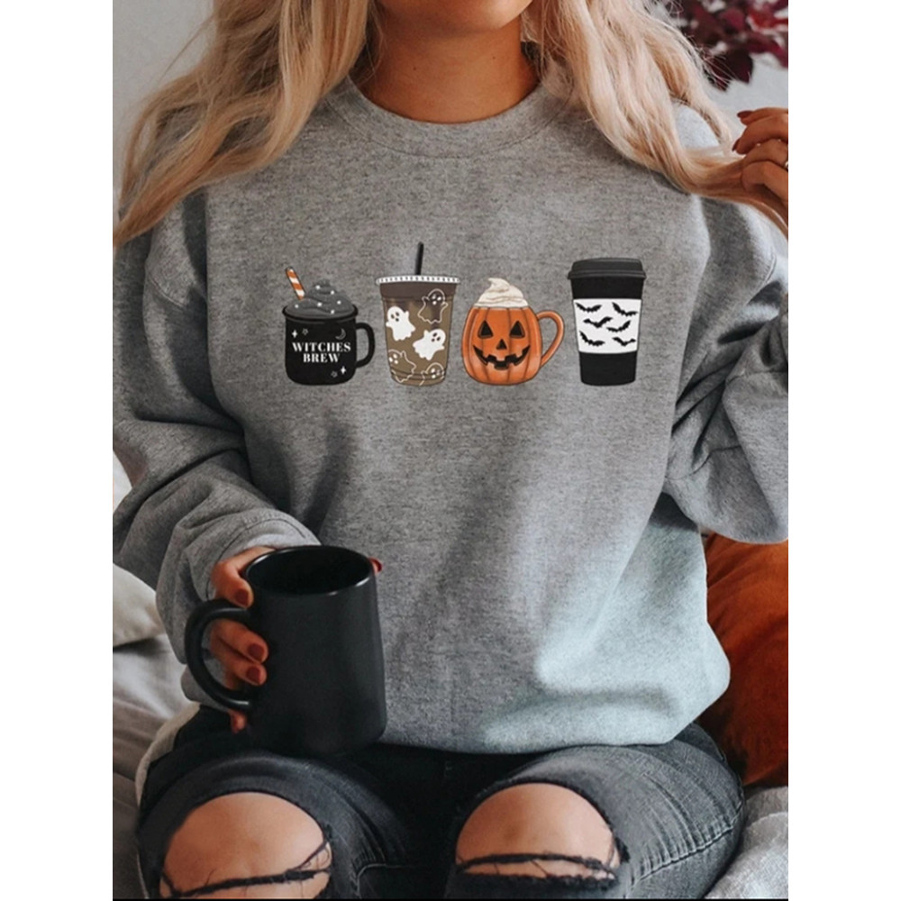 Halloween Print Crew Neck Long Sleeve Sweatshirt