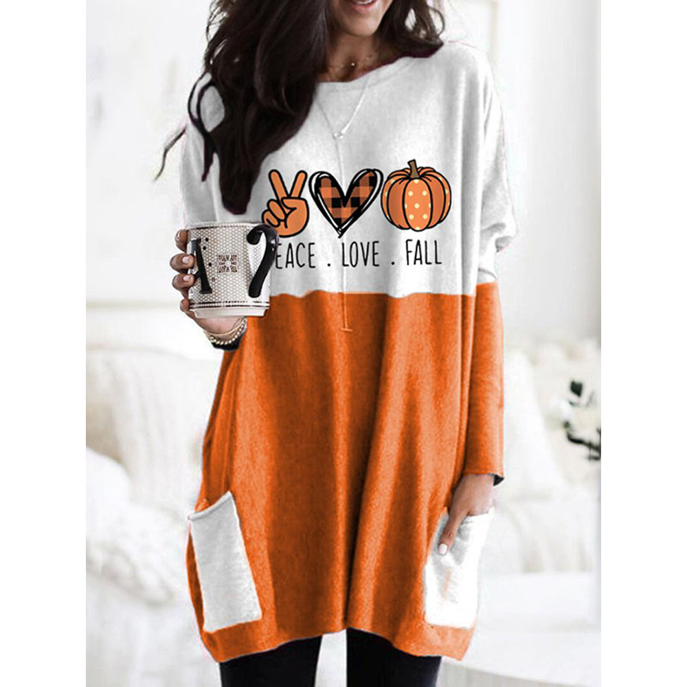 Halloween Print Crew Neck Panel Casual Tunic