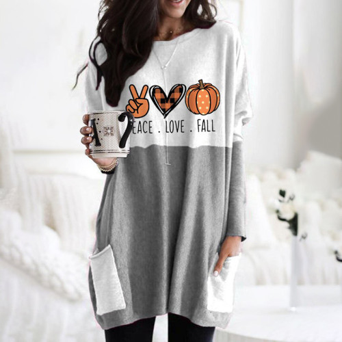 Halloween Print Crew Neck Panel Casual Tunic