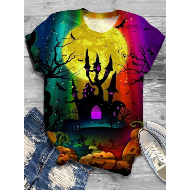 Halloween Pumpkin Gradient Crew Neck T-shirt