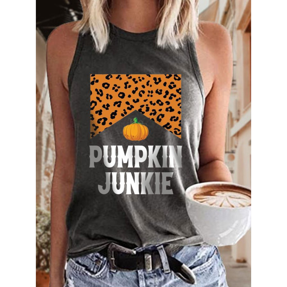 Halloween Pumpkin Junkie Print Casual Tank Top