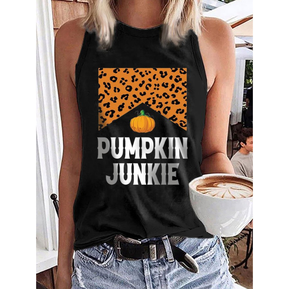 Halloween Pumpkin Junkie Print Casual Tank Top
