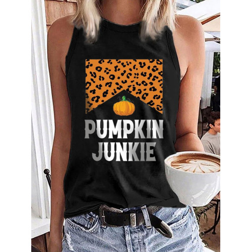 Halloween Pumpkin Junkie Print Casual Tank Top